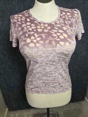 Caroll Paris Purple Velvet Burnout Floral Sheer Short-Sleeve Top T38